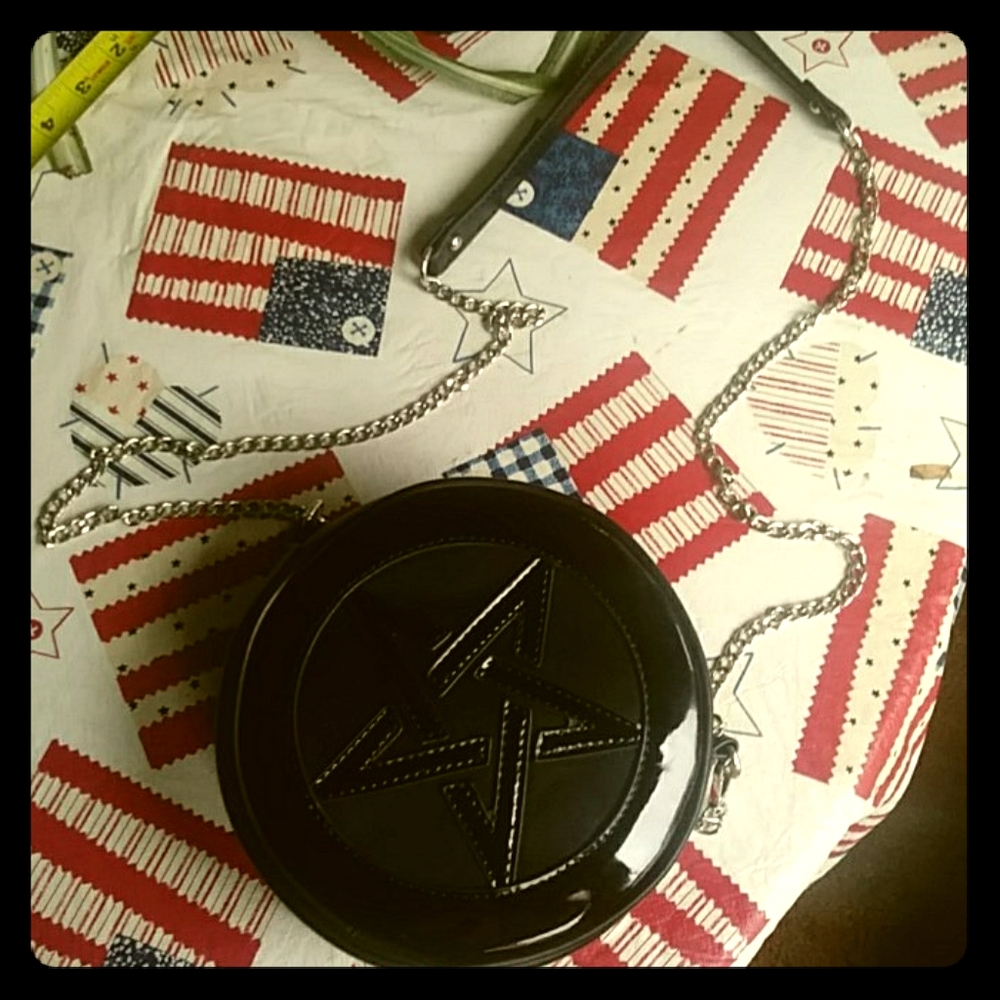 Black Pentagram Wiccan Satan Crossbody Bag Purse